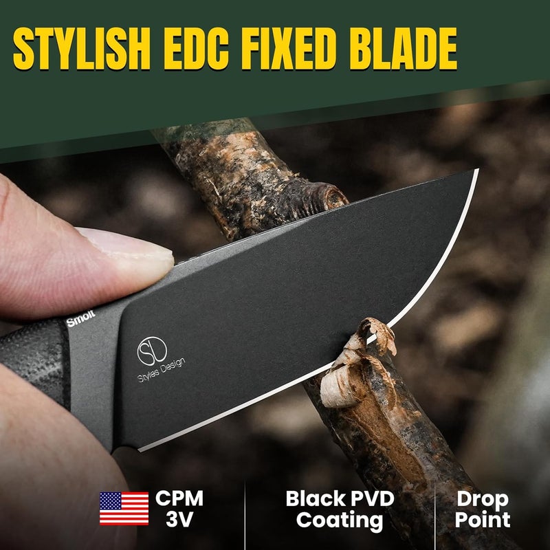 KIZER Smolt Fixed Blade Knife with Sheath, 2.98” 3V Steel Blade Fixed blade Knives with G10 Handle, Drop Point Small EDC for Men Women Camping Hunting Pocket Knife 1063A3 - Image 2